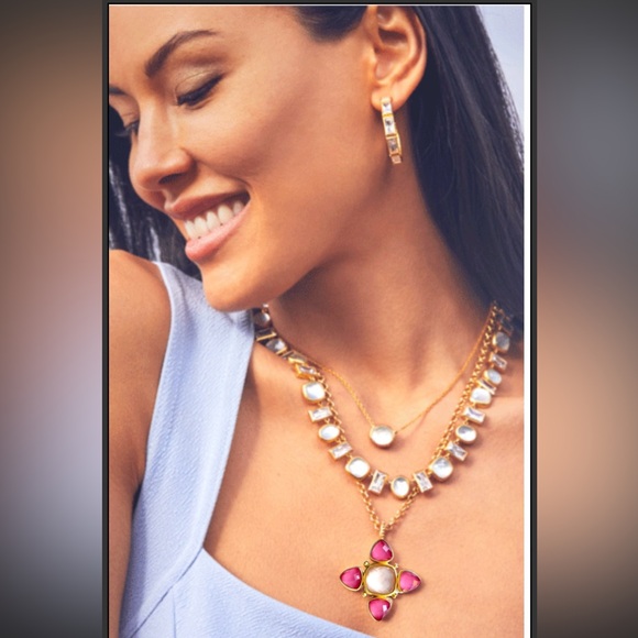 JULIE VOS Aquitaine Cross Pendant Necklace Iridescent Peony Pink & Peach Ice - Picture 3 of 16